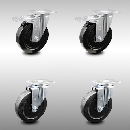 Service Caster 5 Inch SS Hard Rubber Wheel Swivel Top Plate Caster Total Lock Brakes SCC, 2PK SCC-SSTTL20S514-HRS-2-S-2